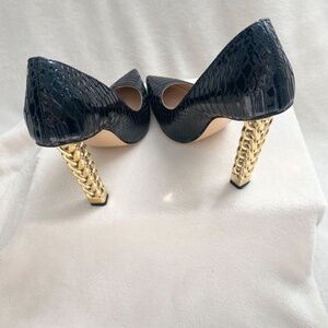 FSJ Gold Metal Chain Chunky High Heel Womens 10